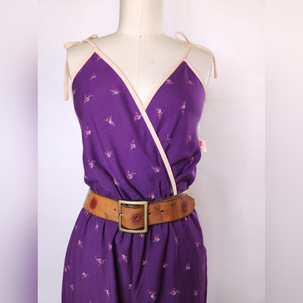 70s Dead Stock Jumpsuit by Peaches my Love Floral Jumpsuit Straight Legs XS S - Picture 3 of 10